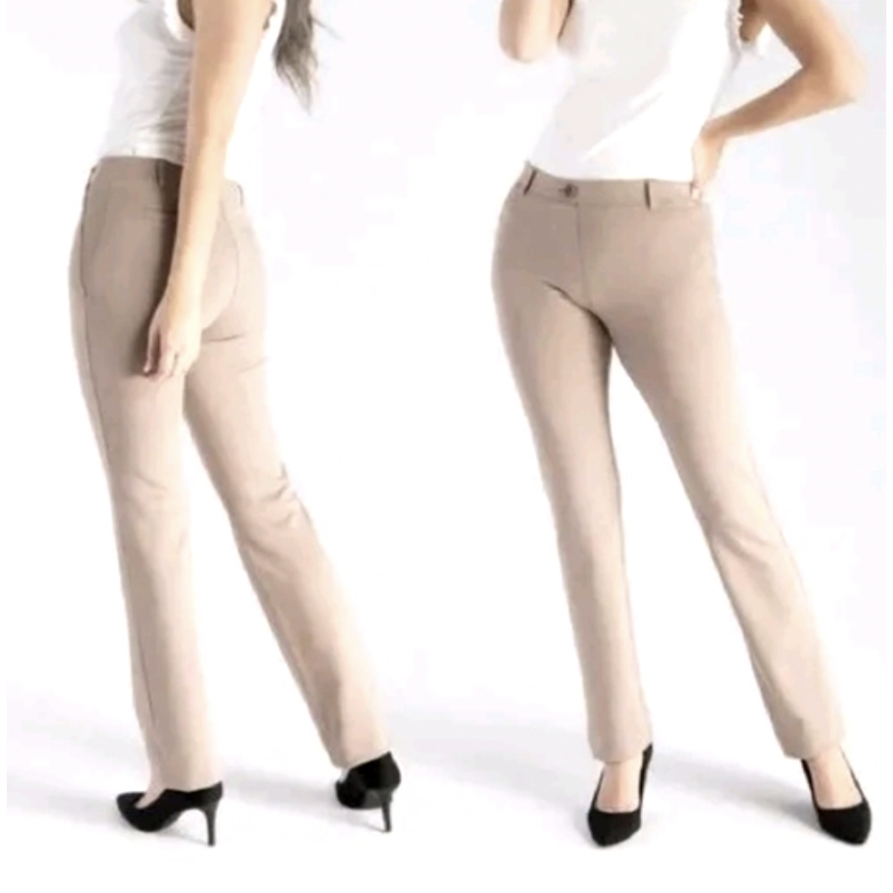 Betabrand YOGA DRESS Work Pants XL Khaki Tan Stretch Pull On High Rise Bootcut